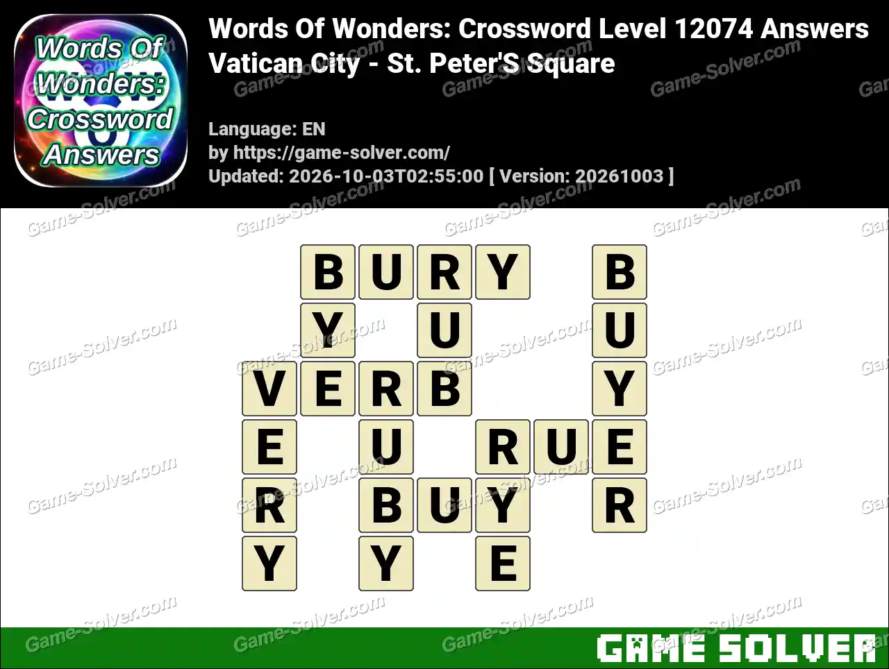 Words Of Wonders: Crossword Level 12074 Answers – Vatican City – St. Peter’S Square